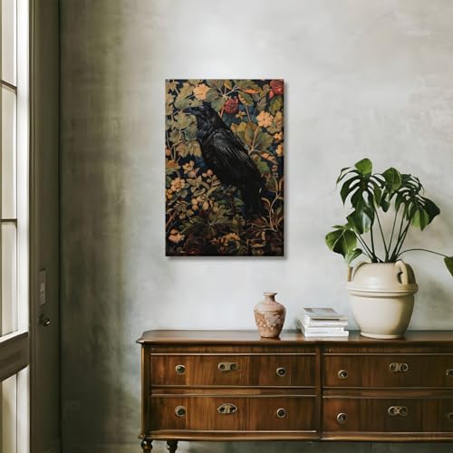 Vintage William Morris Black Crow Wall Art - Retro Botanical Print 8x12