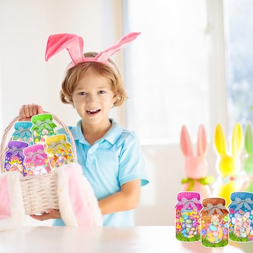 Openfly 36Pcs Easter Candy Holder Cards Mason Jar Craft Set with Bags