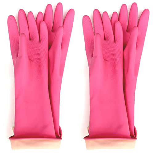 Myungjin Pink Kids Reusable Waterproof Rubber Latex Gloves - 2 Pairs for Cleaning & Painting