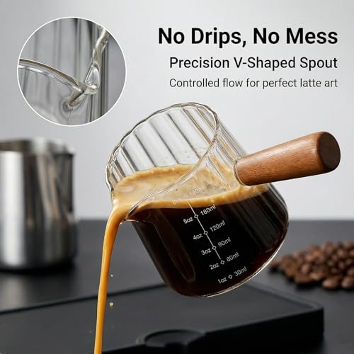 Transparent 6oz Espresso Shot Glass with Wood Handle & Measuring Scale