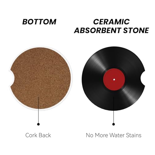 Absorbent Car Coasters with Cork Base - 2 Pack Red Vinyl Design