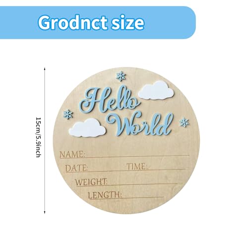 Wooden Baby Announcement Sign - Hello World Birth Board, 5.91x5.12 Inch
