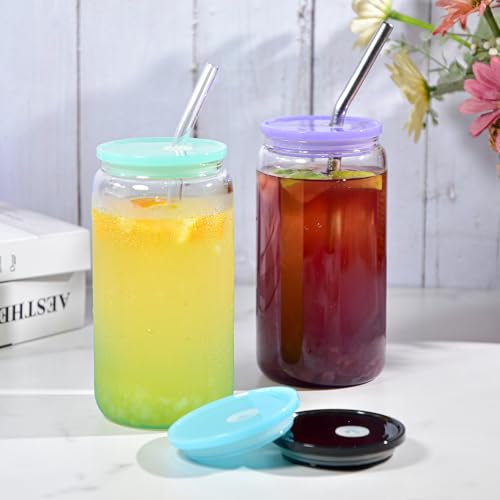 16 oz Acrylic Glass Cup Lids Set - 8 Color BPA-Free Spill-Proof Covers with Straw Hole