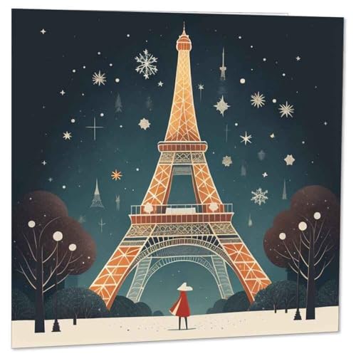 Eiffel Tower Christmas Card - Festive Paris Design 145mm