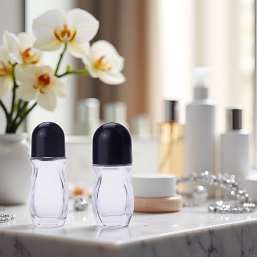 Clear Glass Roller Bottles 10ml with Plastic Ball - 2 Pack Refillable Travel Containers for Essential Oils and Perfumes