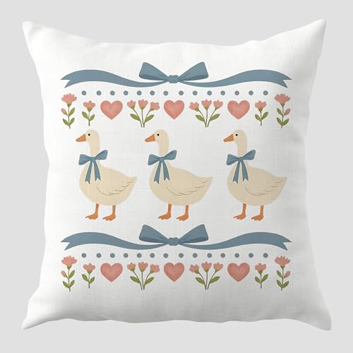 JMICPTUB Goose Pillow Covers 18x18 - Blue Bow Floral Goose Decor - Variation 01