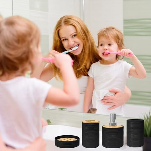 Black Bamboo Bathroom Accessories Set - 4 PCS by Seeatoo