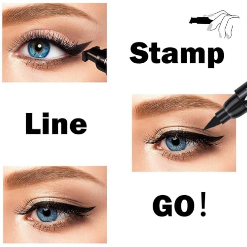 Dual Ended Liquid Eyeliner Pen - Waterproof Winged Cat Eye Stamp & Tip