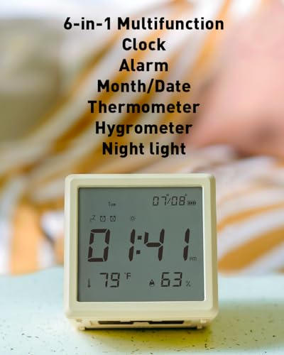 Aurolumiz Digital Alarm Clock with Night Light, Temp & Humidity Monitor