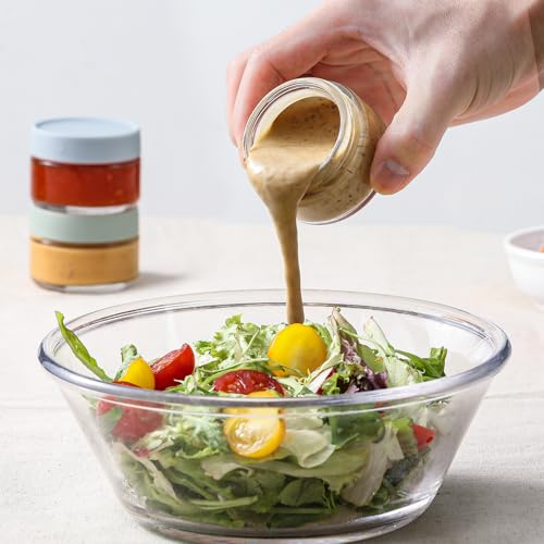 AOZITA Light Glass Salad Dressing Containers, 6 Pack 2oz Leakproof Cups with Lids