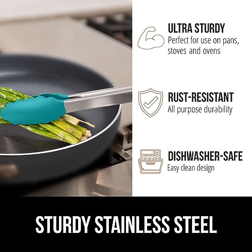 GORILLA GRIP Stainless Steel Kitchen Tongs Set of 2 - Heat Resistant, Non-Scratch Silicone Tips, Ergonomic Grip - 7 & 9 Inch