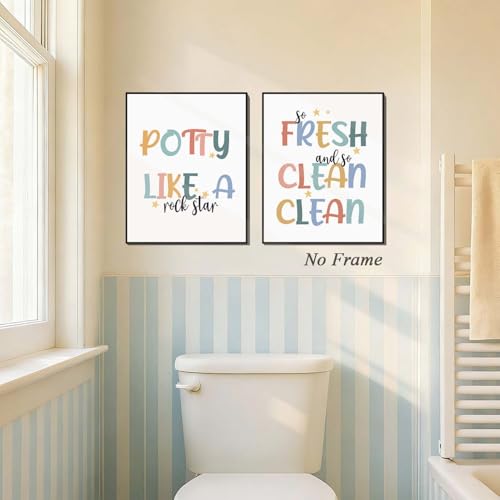 Kids Bathroom Wall Art Decor - 4-Pack 8x10 Funny Washroom Prints