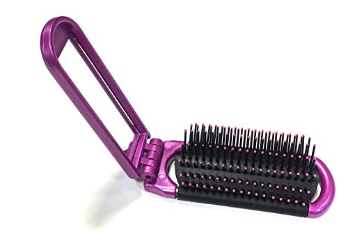 ALAZCO Folding Hair Brush With Mirror Compact Pocket Size Travel Hairbrush