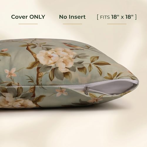Vintage Chinoiserie Velvet Pillow Cover, 18x18 inches – Bird Floral Design
