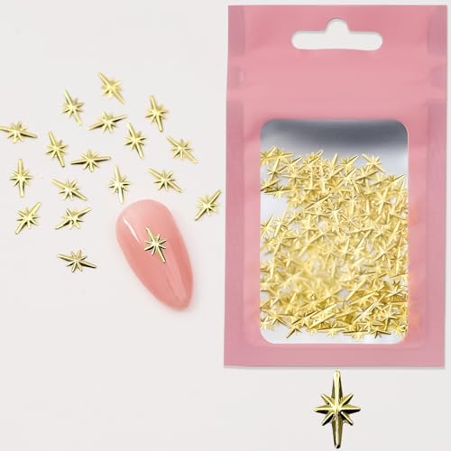 WULIUFLY 200Pcs Gold Star Nail Charms - 3D Alloy Retro Nail Gems & Art Supplies