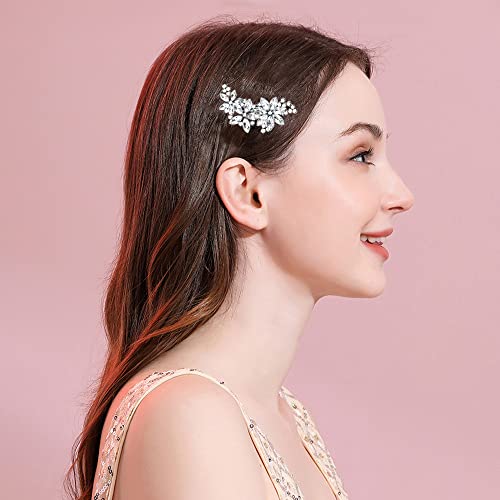 DonLeeving 2-Pack Rhinestone Crystal Flower Wedding Hair Clips & Barrettes