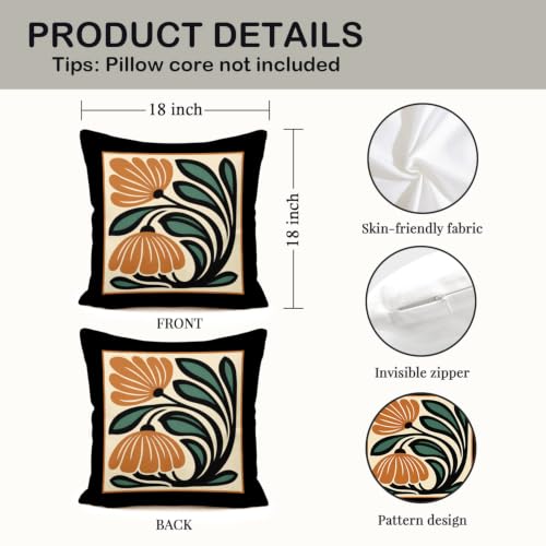 Boho Burnt Orange & Green Floral Pillow Cover 18x18 - White Flower 3