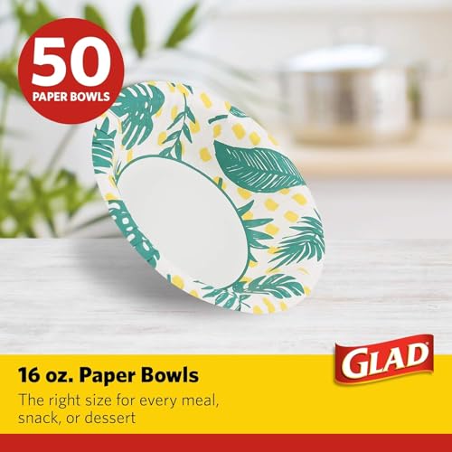 Glad 16 Oz Disposable Paper Bowls - Palm Leaf Design, 50 Count