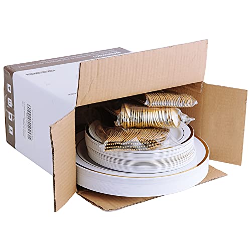 White Disposable Plastic Plates Set for 25 Guests - 125 Pieces