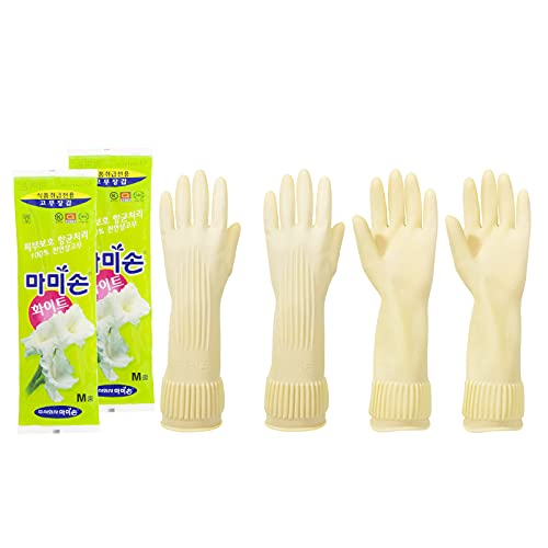 Mamison Reusable Natural Rubber Kitchen Gloves - Non-Slip, Medium, 2 Pairs