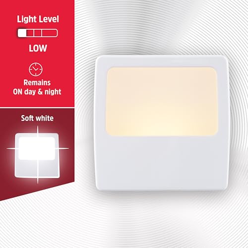 Energizer Night Lights Plug into Wall 2-Pack White Slim LED Nightlight - Always-On, Space-Saving