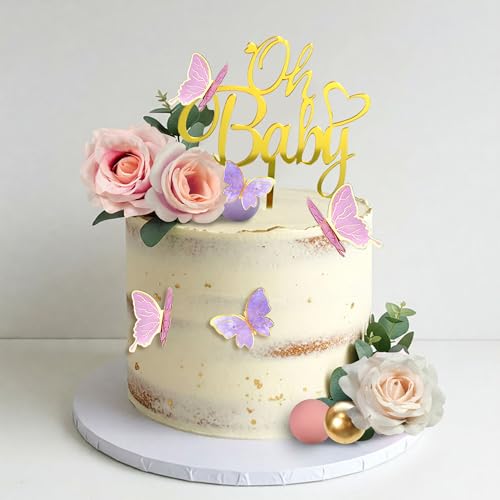 44PCS Pink Butterfly Cake Topper Set for Baby Showers & Birthdays