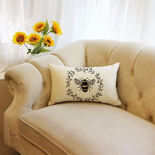 Ogiselestyle Bee Lumbar Pillow Cover, 12x20 Inch Farmhouse Cushion