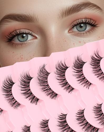 Siligli Wispy Cat Eye False Eyelashes 14mm Natural C Curl 7 Pairs