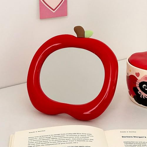 Red Apple Shaped Makeup Mirror - Portable Foldable Desk Vanity Mirror