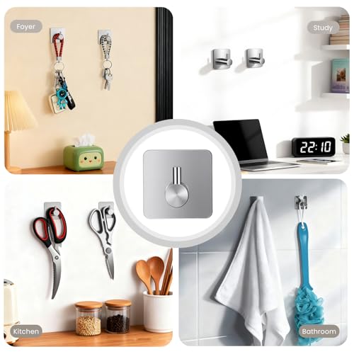 Phtynex Silver Self Adhesive Over the Door Hooks - 4 Pack for Bathroom & Home
