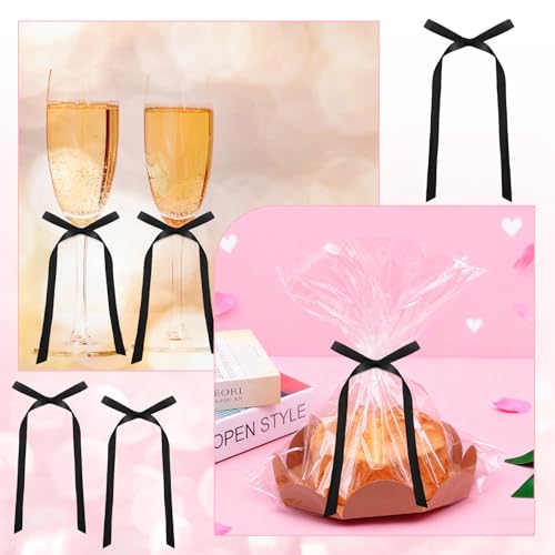 7 Black Bow Cake Toppers with Happy Birthday Insert for Parties