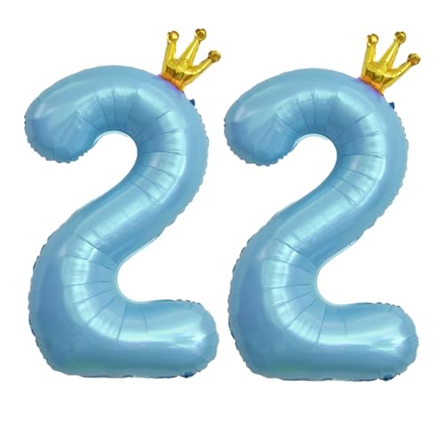 40 Inch Baby Blue Number 22 Crown Balloon Set for Parties