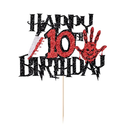 Gonasng Killer Happy 10th Birthday Cake Topper, Horror Theme Decor