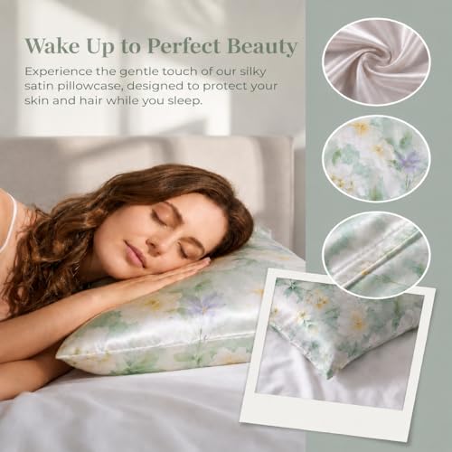 YIYEA Standard Satin Pillow Cases Set of 2 with Zipper, 20x26