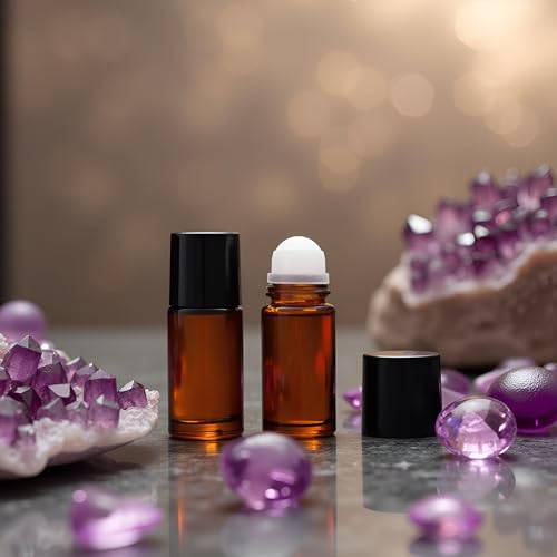 Brown Glass Essential Oil Roller Bottles 30ml Refillable Roll On 2Pcs