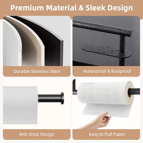 Square Black Stainless Steel Paper Towel Holder - Under Cabinet
