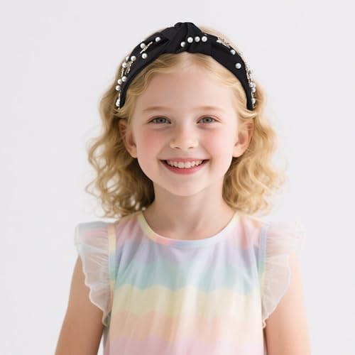 Santoddle Pearl Knot Headband for Women Black Wide Hair Band