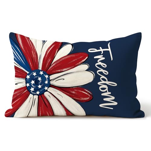 4th of July Independence Day Throw Pillow Cover 12x20 Inch Memorial Decor