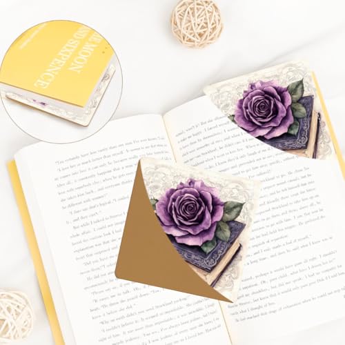 PU Leather Bookmarks 2-Pack Purple Rose Book Design Page Marker