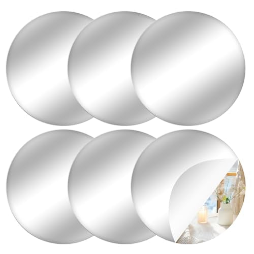 6 Pack Acrylic Round Wall Mirrors Self-Adhesive Circular Decor for Home & Wedding