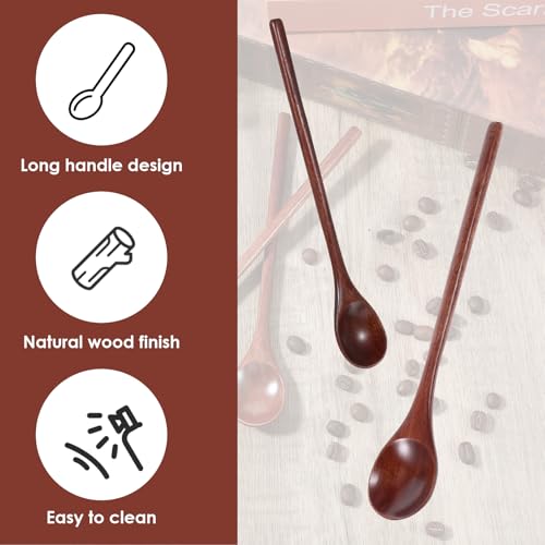 Natural Wooden Long Handled Stirring Spoons for Honey and Coffee - 2PCS