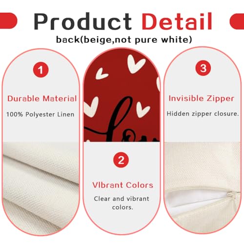 RABUSOFA Valentine's Day Decorative Pillow Cover - 12x20 Inch Red Heart