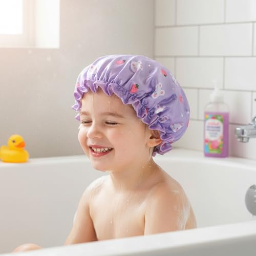 cobee Kids Waterproof Shower Cap, Cute Rabbit Reusable Toddler Bath Bonnet