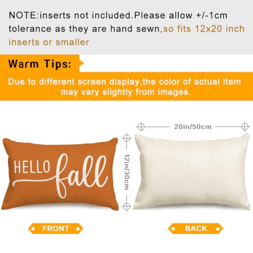 Hello Fall Rust Pillow Cover 12x20 - Waterproof Autumn Decor