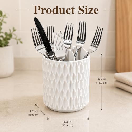360° Rotating White Utensil Holder with 4 Slots for Countertop