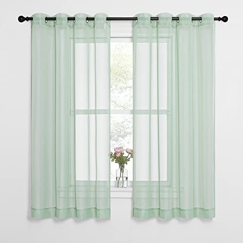 NICETOWN Sage Green Sheer Curtains, 54x63 Inch Voile Grommet Panels (Pair)
