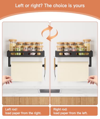 Wall Mount Paper Towel Holder with Shelf and Hooks - Matte Black