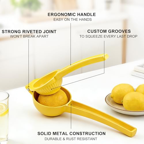 YC Kitchen Manual Lemon Juicer - Metal Handheld Citrus Squeezer for Lemons & Limes