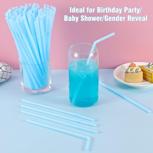 100 Pcs Blue Disposable Flexible Plastic Drinking Straws - 8.26 Inch