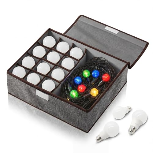 Hoteam 13 Compartment Light Bulb Organizer Box - Dustproof Storage for String Lights & Cords